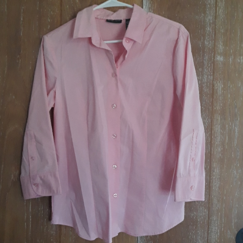 Pink, collared, 3/4 sleeve, button down dress shir